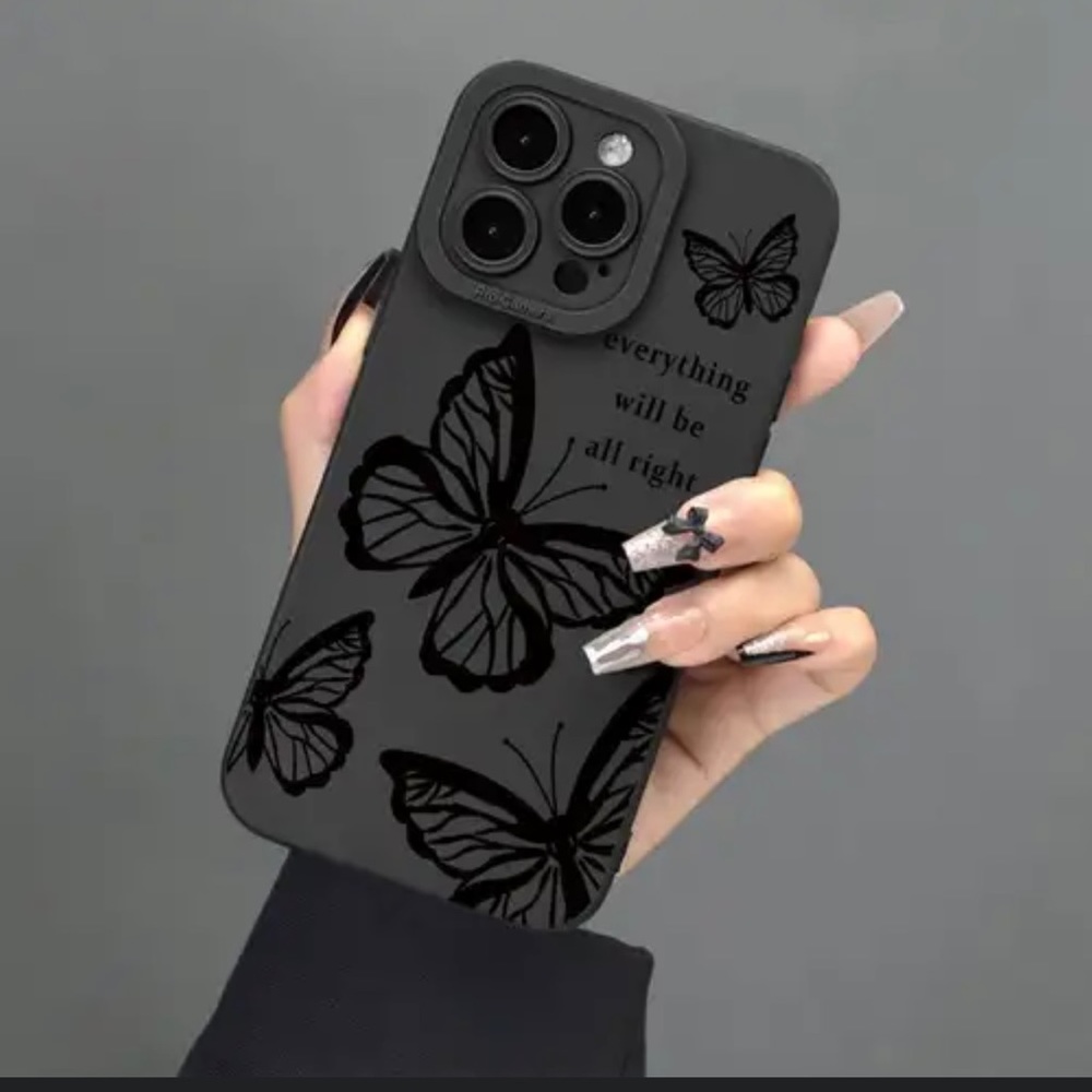 Phone Case for iPhone 13 Plus/Pro Max - Black with Butterflies